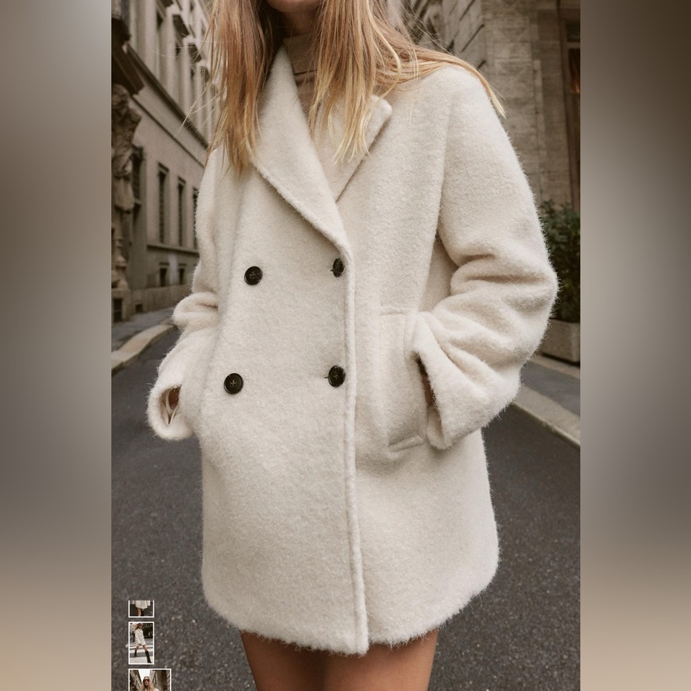 ZARA! Elegant Cream Double-Breasted Women's Coat NWT - Picture 2 of 6